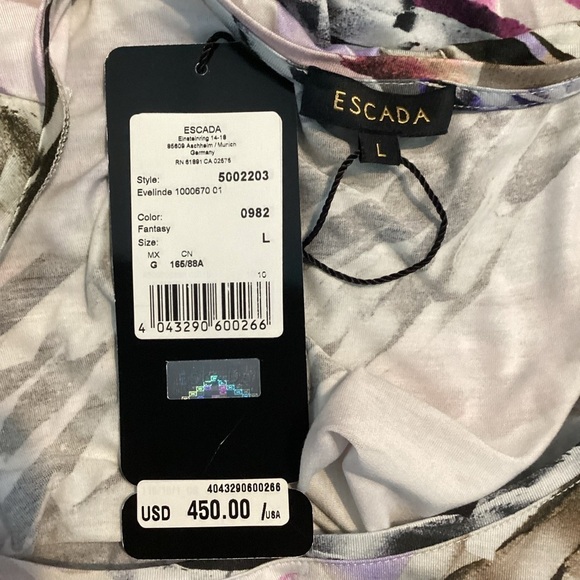 Escada Eveline Fantasy Print Scoop Neck Stretch Top Size L - Picture 6 of 7